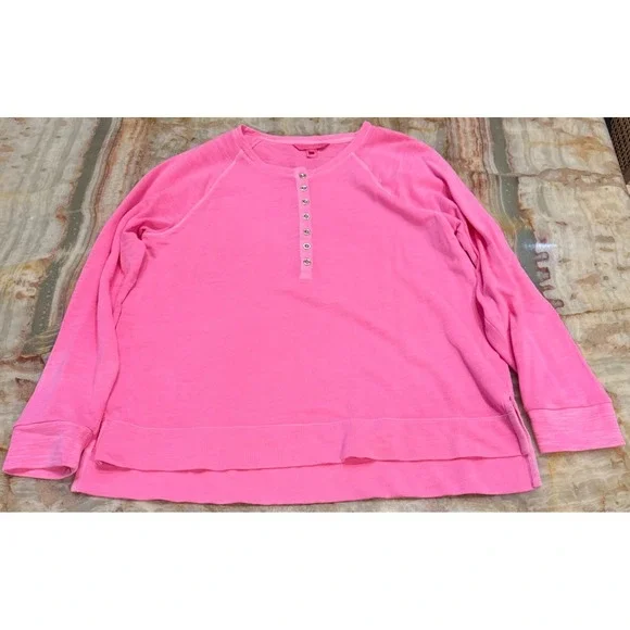 Lilly Pulitzer Womens Sweater Pink Bristow Passion Fruit Henley Button Size XL - Picture 1 of 6